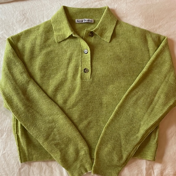 Acne Studios Sweaters - Acne Studios Lime Green Polo Knit Cardigan